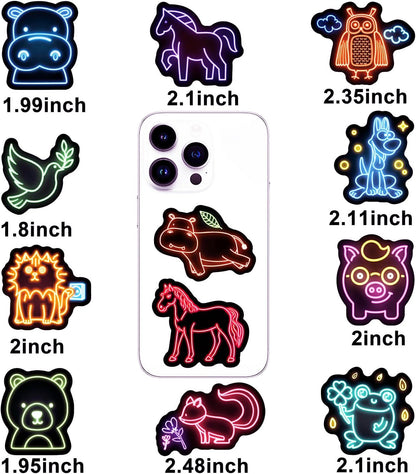 100pcs Neon Animal Waterproof Vinyl Stickers - Cute Animal Decor & Party Favors for Goodie Bag, Water Bottle, Classroom Prizes