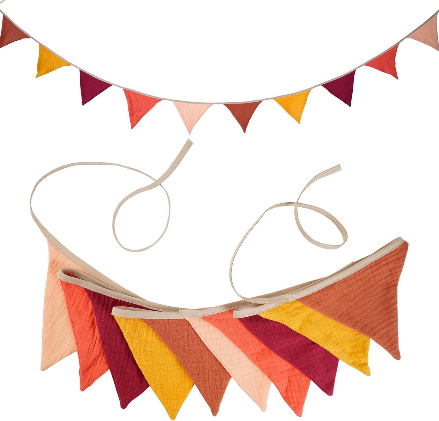 Fabric Bunting Banner, 2 Pack Handmade Neutral String Banner Each 8.5 ft 10 Flags Nursery Wall Hanging Wedding Birthday Home Baby Shower Party Decoration Bunting (Pink Candy)