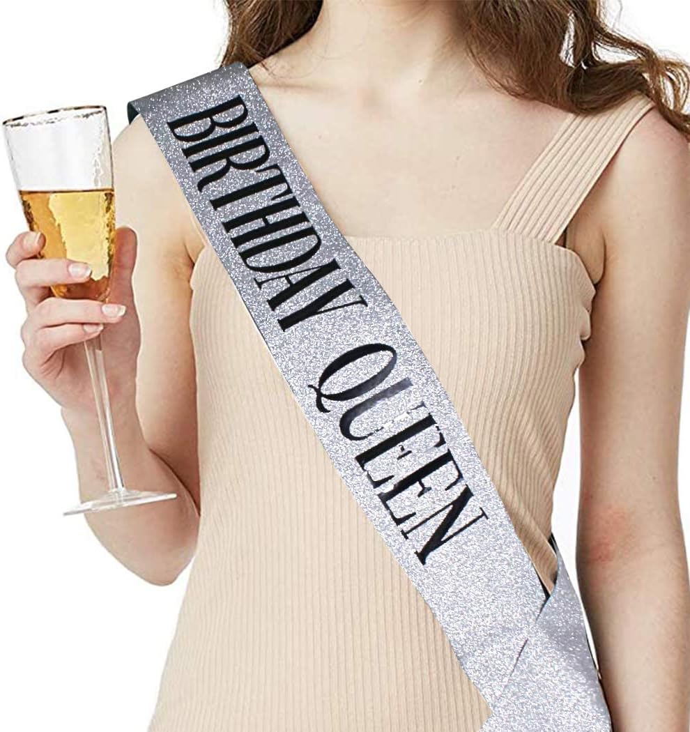 COCIDE Birthday Queen Sash & Rhinestone Tiara Set Gold Happy Birthday Crowns for Women Party Decoration Kit Rhinestone Headband for Women Glitter Crystal Hair Accessories for Cake Topper