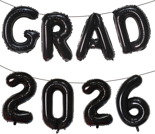 KALOR Gold GRAD 2026 Banner Balloons, 16 Inch Mylar Foil letter Graduation Balloons 2026 Sign for Graduation Party Decorations