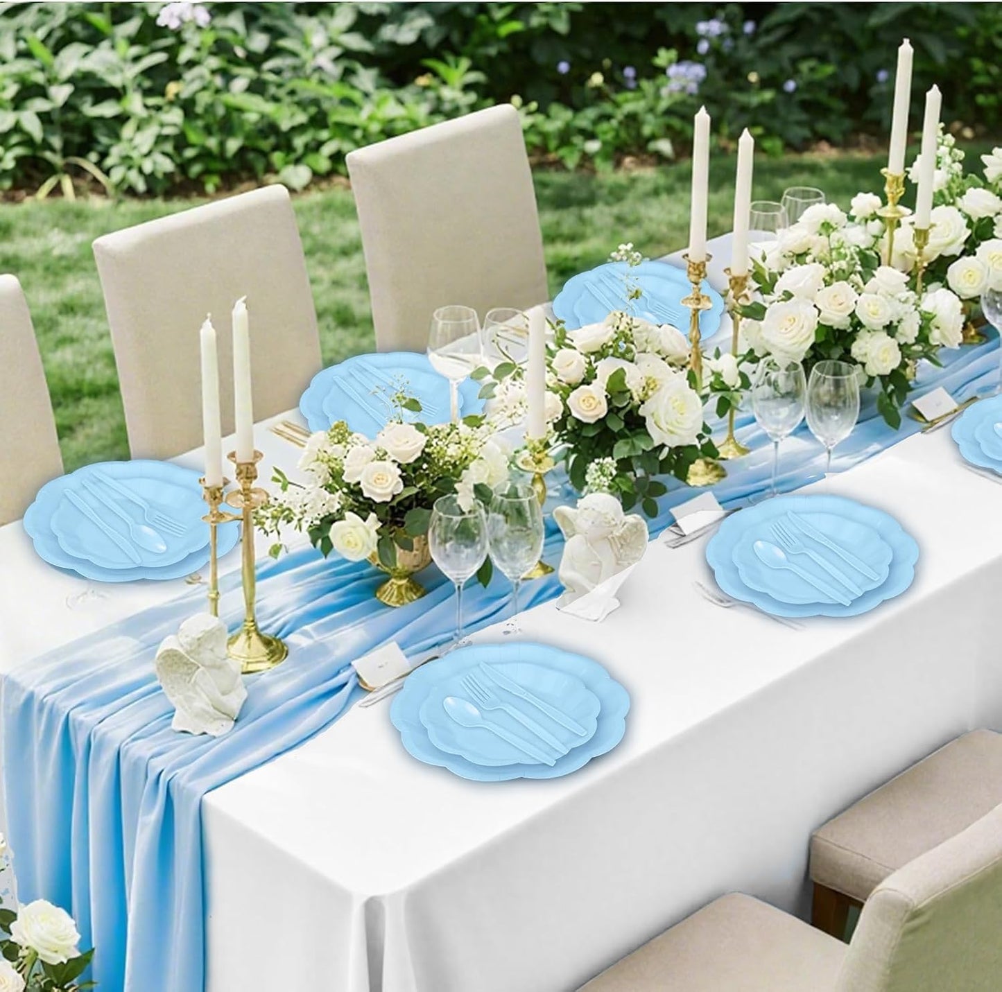 NatNarr 175 Pcs Sage Green Plates and Napkins Set, 25 Guest Sage Green Party Supplies Include Scalloped Paper Plate Napkin Cup Forks Knives Disposable Plastic Cutlery for Wedding Baby Shower Birthday