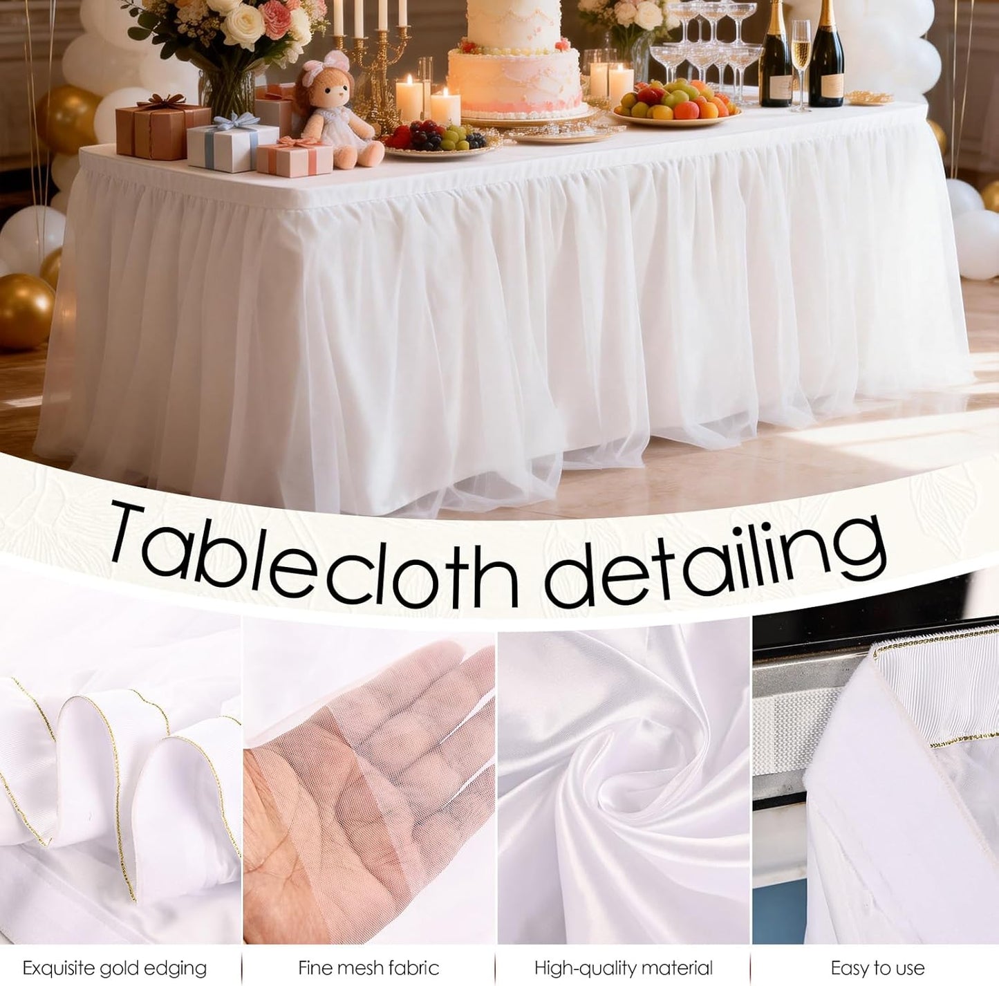 THARAHT Tulle Table Skirt 6FT 180CM Long for Rectangle Tables Round Tables Ruffle Desk Skirt for Princess Girls Birthday Party Cake Dessert Decorations Table Skirt