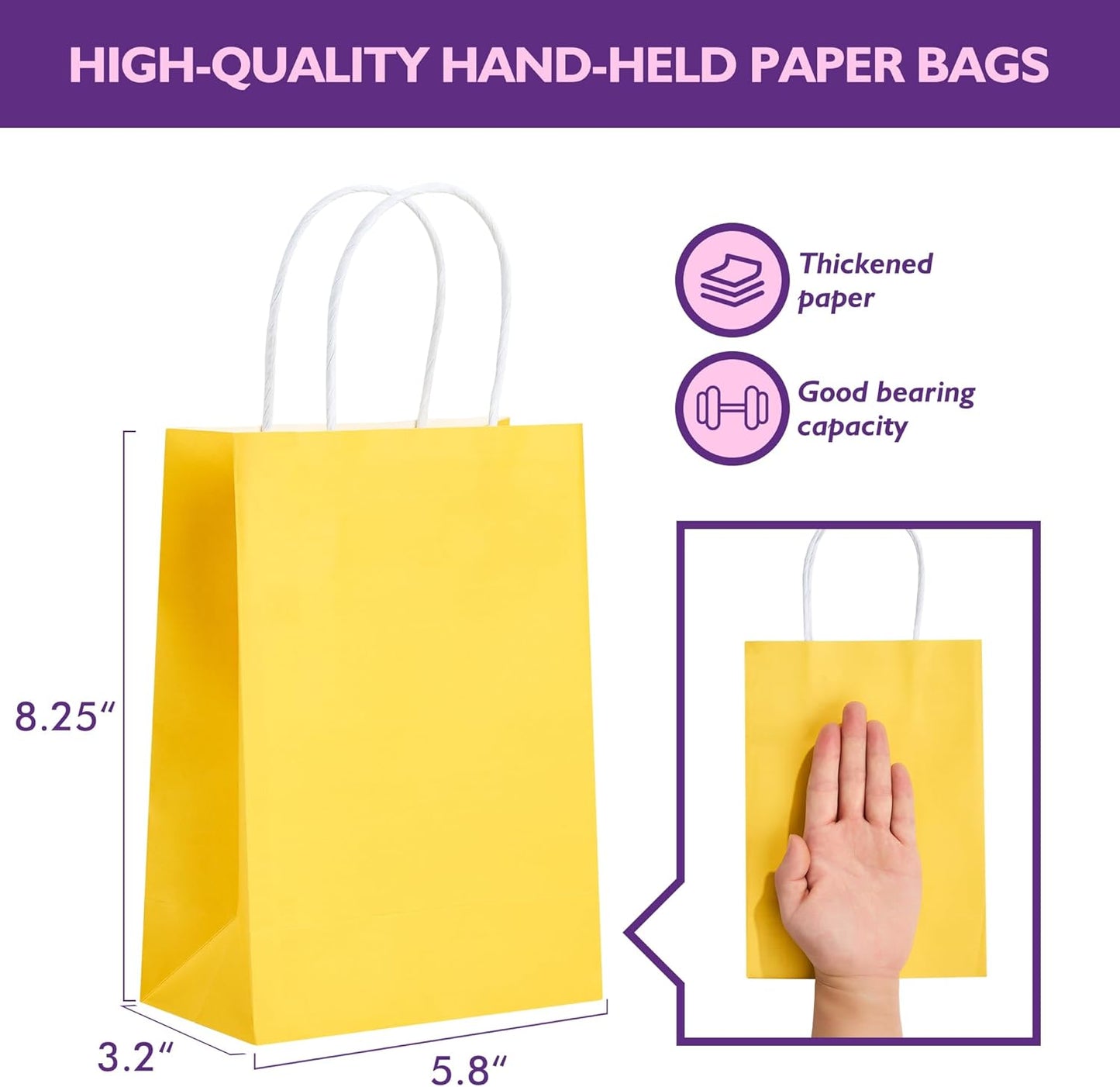 32 Pack Paper Gift Bags with Handles, 5.8"×3.2"×8.25" Party Favor Bags, Gift Bags, Small Gift Bags with Handles, Party Bags, Small Goodie Bags Bulk for Birthday, Crafts, Wedding, Party Supplies (8 Colors)