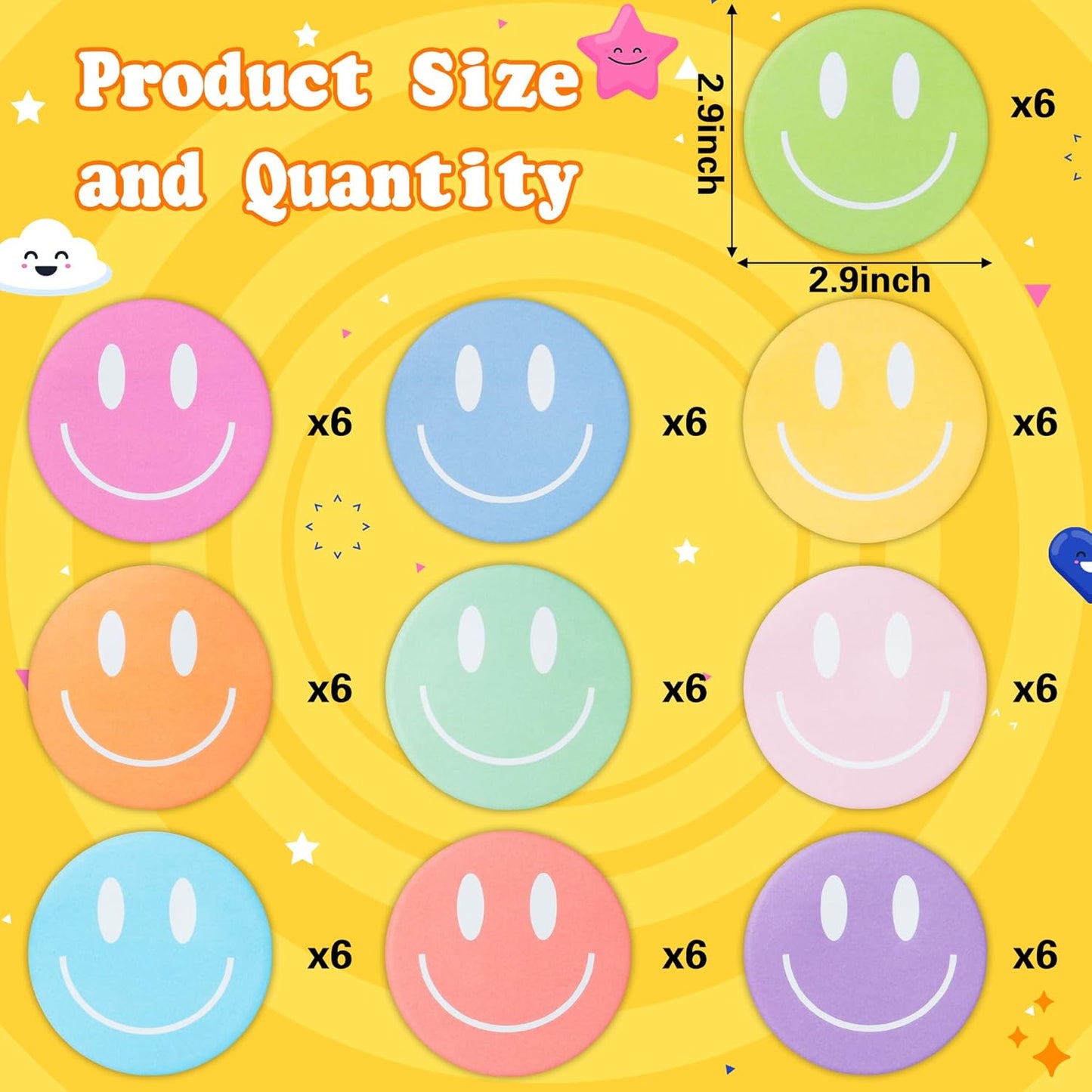 AgincBerry Smile Face Sticky Notes - 30PCS Back to School Colorful Preppy Self-Stick Notes Mini Smile Face Memo Pads Creative Shaped Notepad Writing Sticky Note for Office Home Gift Tab Supplies