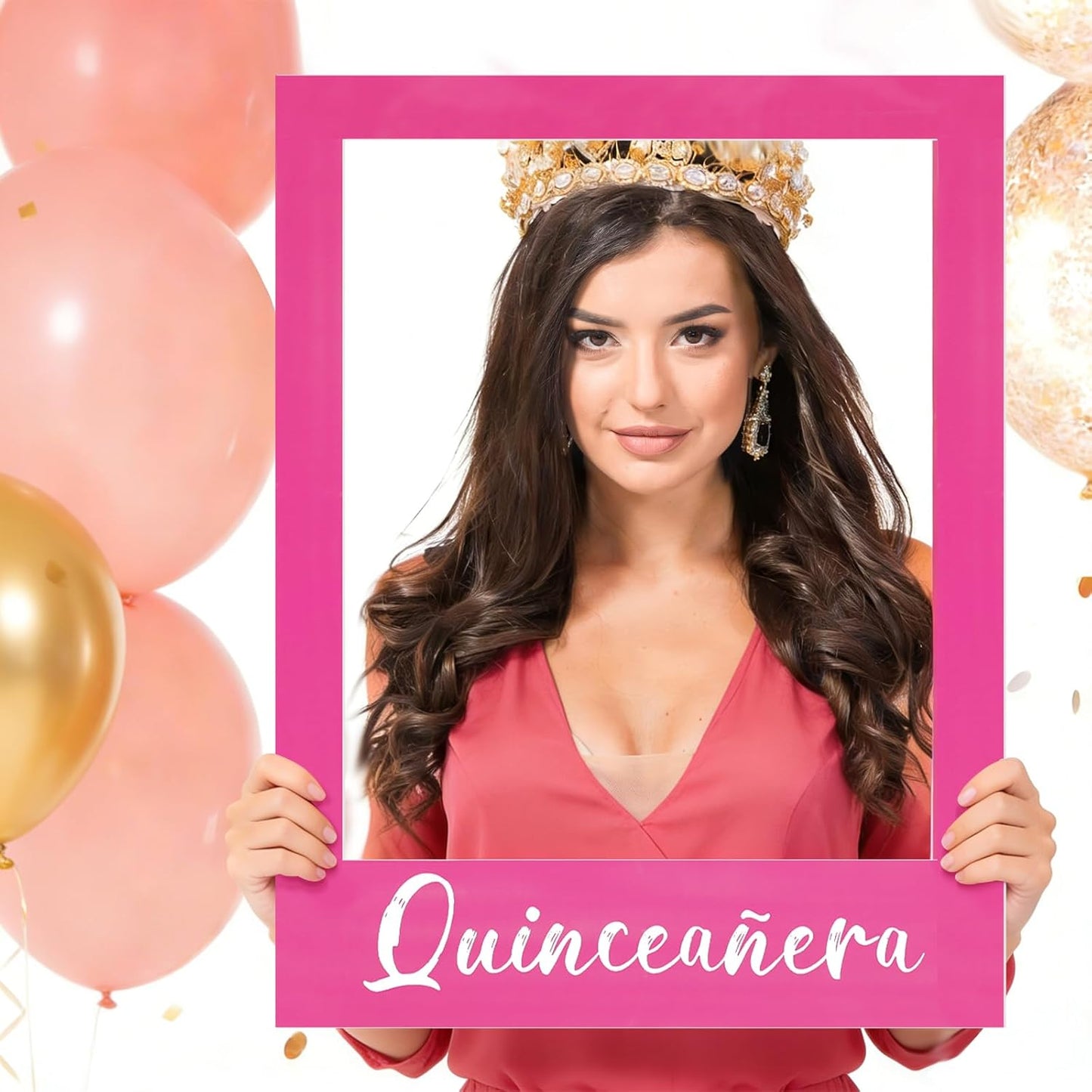 BreezeHug 32 x 24'' Spanish Quinceanera Photo Booth Prop Picture Frame Large 15th Birthday Photo Booth Prop Quinceanera Decoration DIY PVC Cutouts Selfie Frame for Birthday para 15 Años Quinceañeras