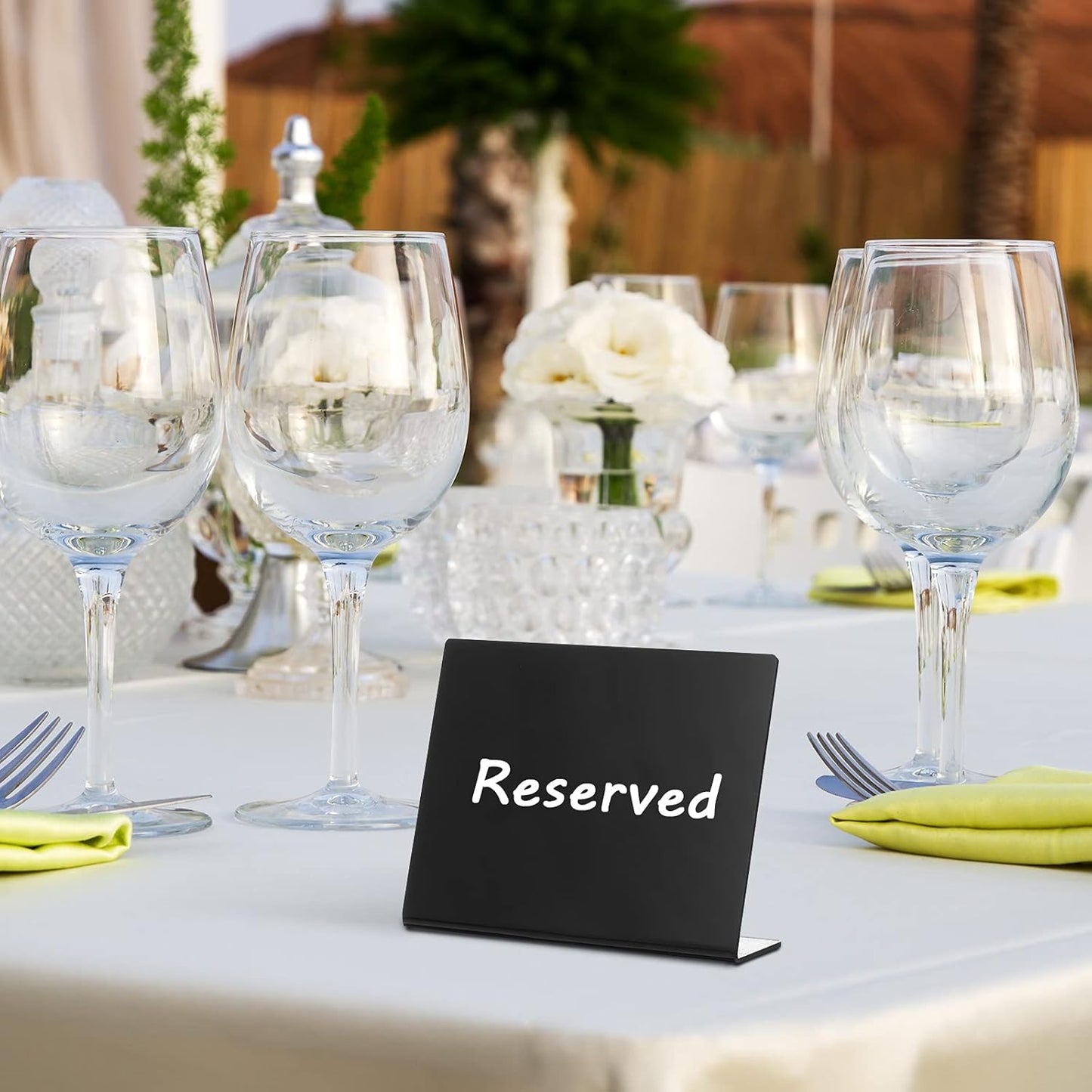 Outus 12 Pcs 4 x 3 Inches Buffet Food Labels Mini Small Chalkboard Signs White Acrylic Food Markers Little Price Signs with 2 Pcs Erasable Marker for Wedding Birthday Bakery Table Display