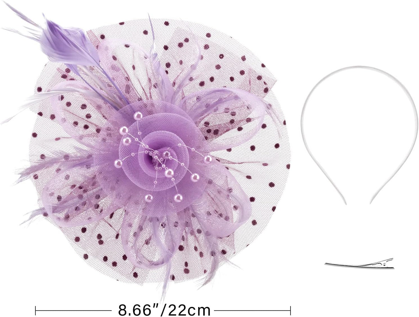 DRESHOW Fascinators Hat Flower Mesh Ribbons Feathers on a Headband and a Clip Tea Party Headwear for Girls and Women - Colors A