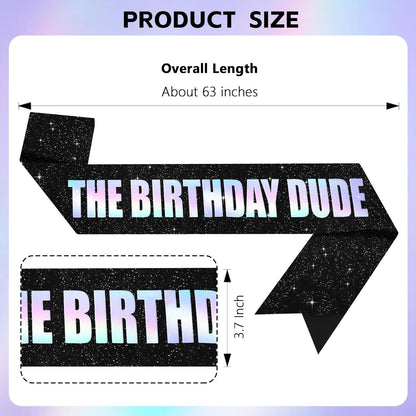 Vuzvuv Glitter Black The Birthday Dude Sash with Iridescent Foil Letter for Men and Boys, Funny Party Decorations for Boyfriend, Son, Brother,Husband