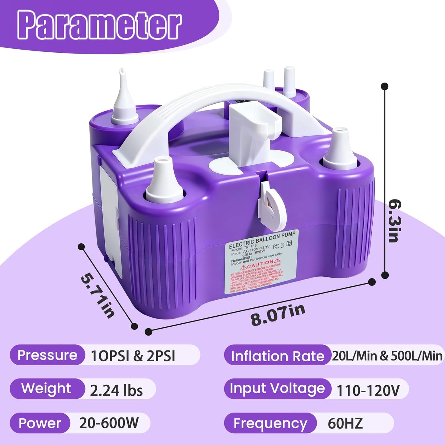 PCFING Balloon Pump Electric, 4-in-1 Air Pump Inflator Blower Machine for All Balloons & Inflation, Triple Inflating Ports for Latex 260q Foil Balloons, Air Mattress, Airbeds, Basketball, Soccer