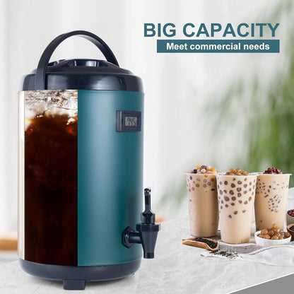 Hot Beverage Dispenser, Stainless Steel Insulated Beverage Dispenser Cold and Hot Drink dispenser with Thermometer– 12 Liters Water Dispenser with Spigot