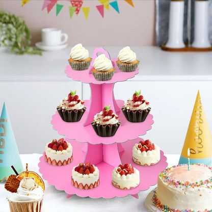 Soleebee 3-Tier Cupcake Stand, Cardboard Cupcake Tower, Dessert Cup Cake Stand Tower for Birthday Wedding Party Decoration, Cupcake Tier Stand 1 Set (Black)