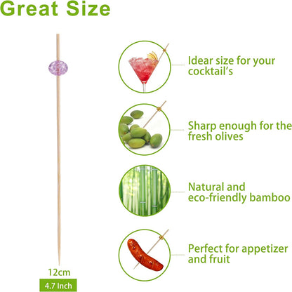 200 Pcs Cocktail Picks, 4.7 Inch Toothpicks for Appetizers, Bamboo Cocktail Sticks Skewers for Drinks, Desserts, Charcuterie, Wedding Party Fancy Toothpicks, Gold Pearl Mini Food Picks Decorative