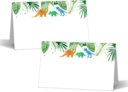 Dinosaur Table Place Cards - 25PCS Tent Cards - Tropical Dino Themed Food Lables - Name Place Cards for Table Setting - Name Cards for Birthday Party Baby Shower - Scored for Easy Folding -12