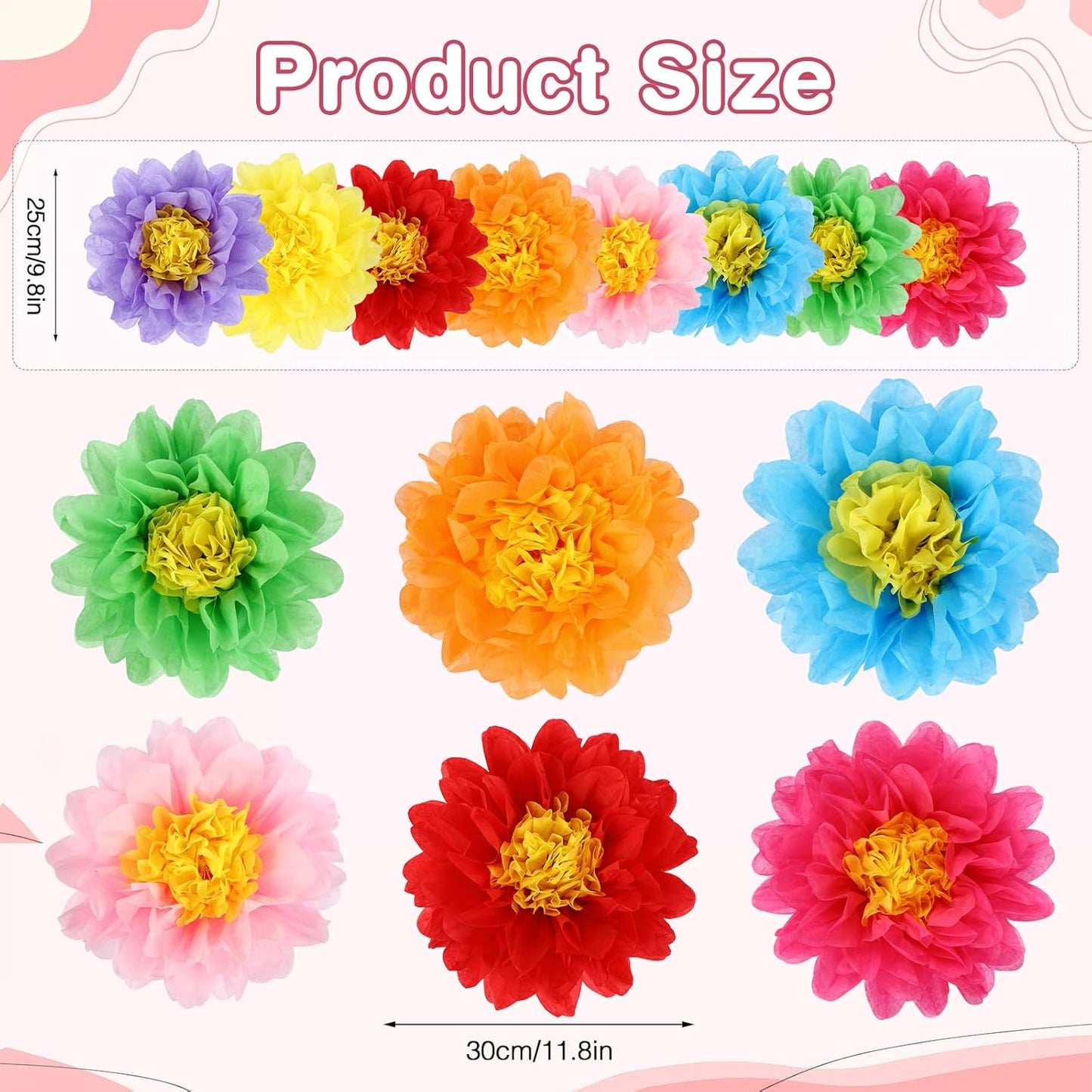 BestoFun 14 PCS Orange & Hot Pink Tissue Paper Flowers – Vibrant Party Decorations for Birthday, Baby Shower, Wedding, Fiesta, and Holiday Events
