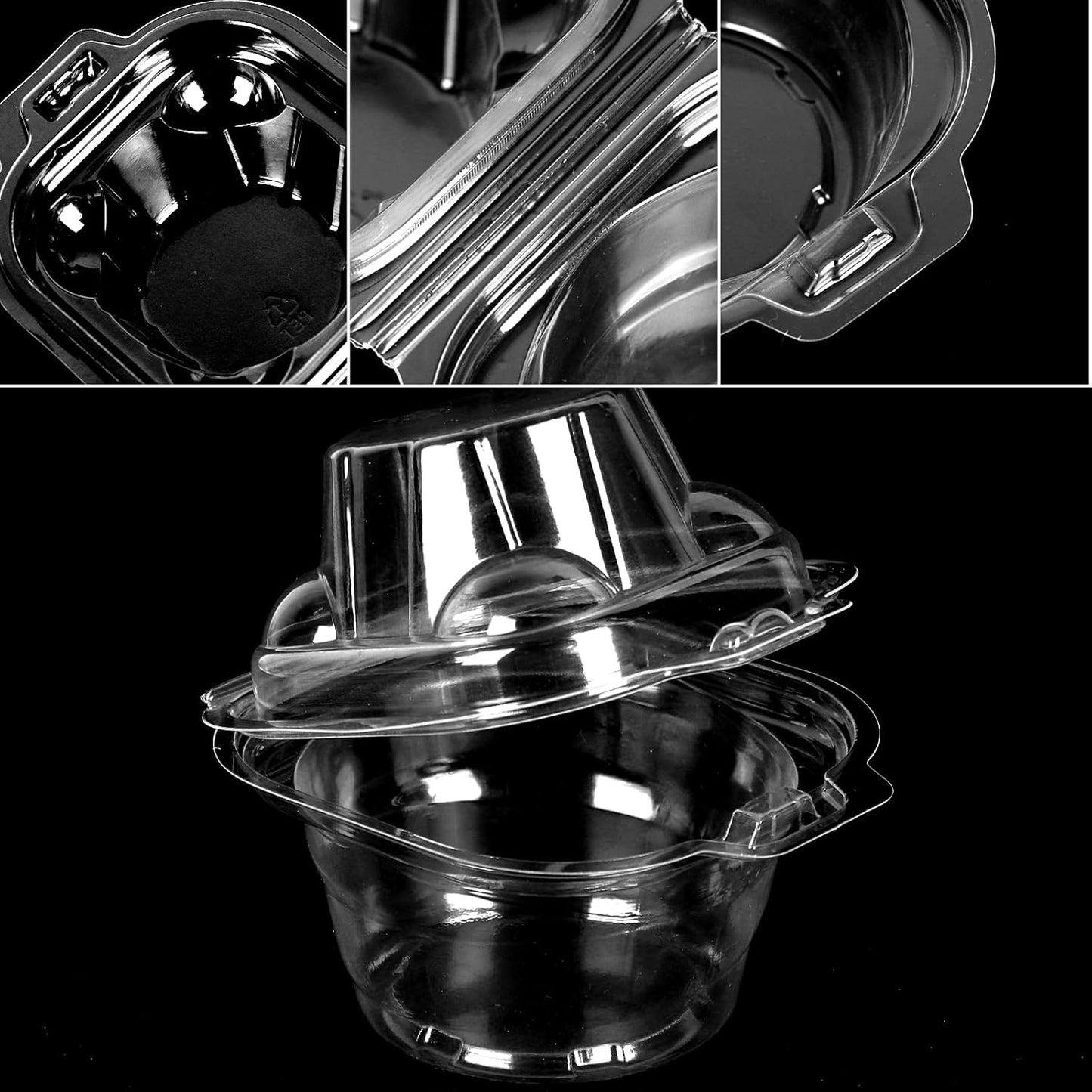 JarThenaAMCS 80 Pack Plastic Cupcake Containers 4-Compartment Clear Boxes Disposable Cupcake Tray Holders 4 Cavity Cupcakes Carriers with Deep Dome for Muffin Packaging