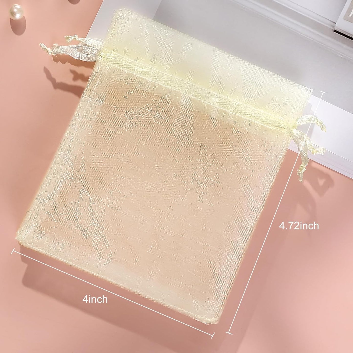Hopttreely 100PCS Premium Sheer Organza Bags, White Wedding Favor Bags with Drawstring, 4x4.72 Jewelry Gift Bags for Party, Jewelry, Christmas, Mother's Day, Festival, Bathroom Soaps, Makeup Organza Favor Bags