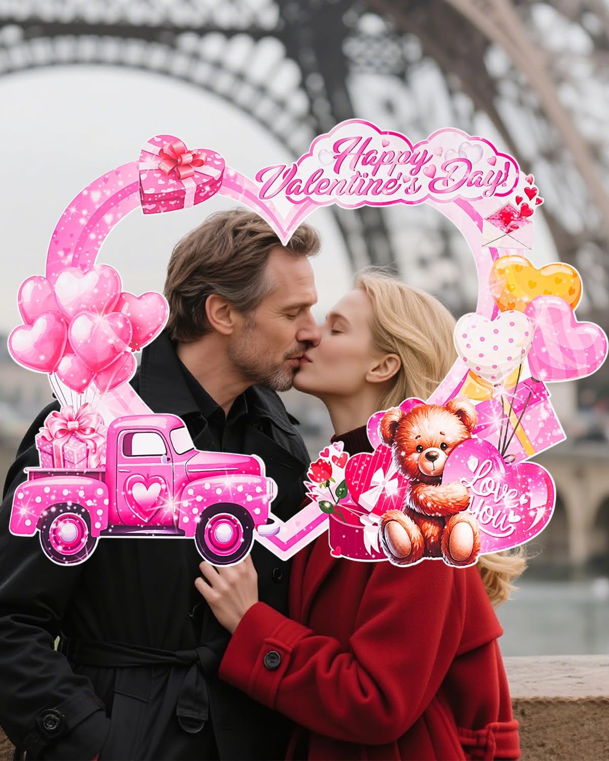 Valentine's Day Photo Booth Frame,Handheld Selfie Photo Booth Props for Parties, Family Photos, Wedding, Holiday, Valentine's Day Party Decorations