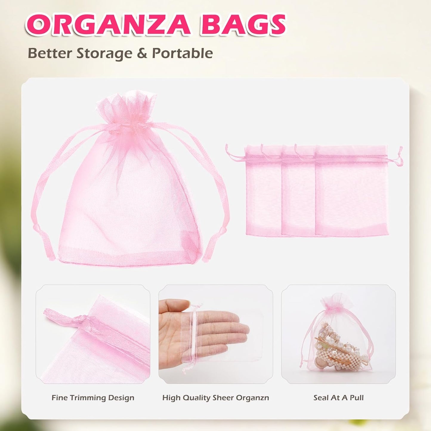 ANZNKU 50PCS White Organza Bags 3x4, Small Gift Bags Bulk for Sachet Jewelry Candy Treat, Mini Mesh Bag Drawstring for Wedding Bridal & Baby Shower, Party Favor Bag for Easter Mothers Day Birthday