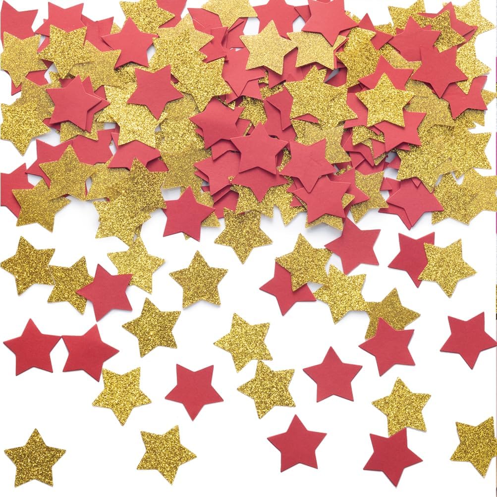 MOWO Glitter Five Stars Confetti Wedding Party Decor and Table Decor, 1.2’’ in Diameter (Glitter Gold,200pc)