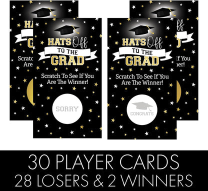 DISTINCTIVS Scratch Off Graduation Party Game, Black and Gold, Graduation Games for Parties Class of 2026, 30 Cards