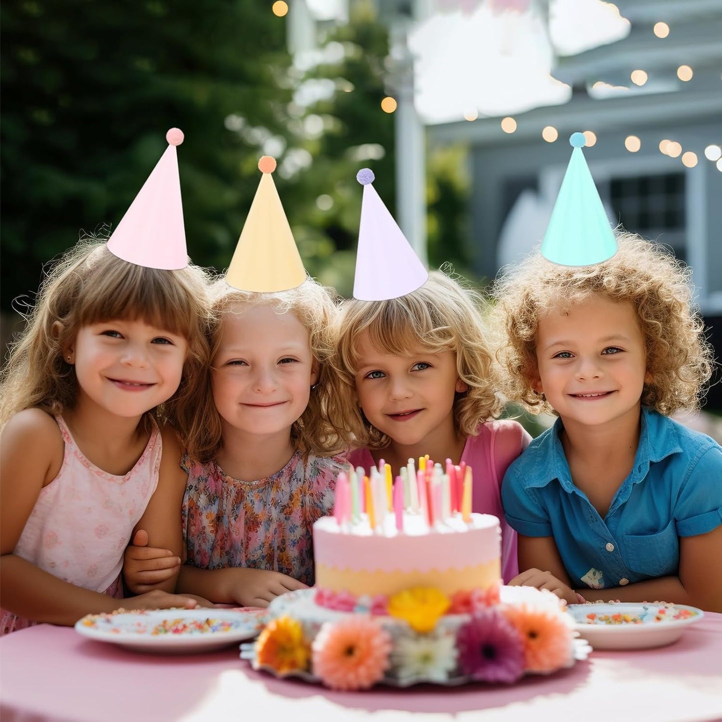 24 Pack Birthday Party Hats,8 Colors Cone Party Hat for Kids Adults Pets