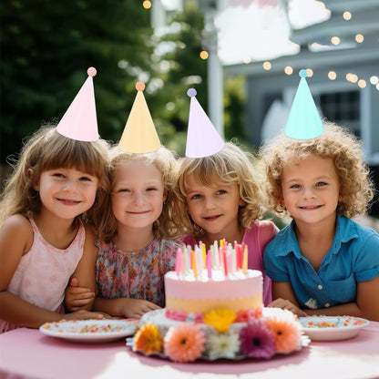 24 Pack Birthday Party Hats,8 Colors Cone Party Hat for Kids Adults Pets