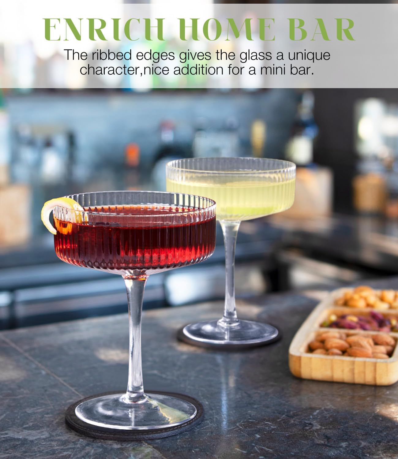 LUNA & MANTHA Martini Glasses, Martini Cocktail Glasses for Margarita, Manhattan, Cosmopolitan, Espresso, Home Bar, Evening Parties, Birthdays, Housewarming Gift,8oz-Stemless Set of 4