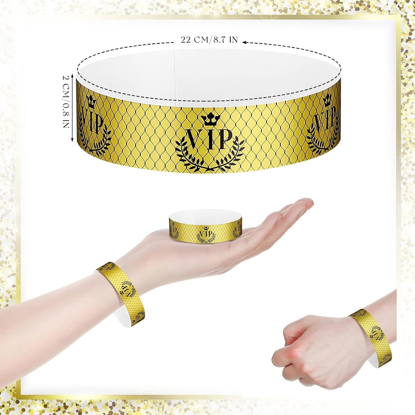 Jadive 500 Pieces Paper Wristbands VIP Plastic Waterproof Party Identification Wristbands Party Bracelets for Events Amusement Parks, Club, Concerts, Fairs, Festivals and Events(Black, Gold)