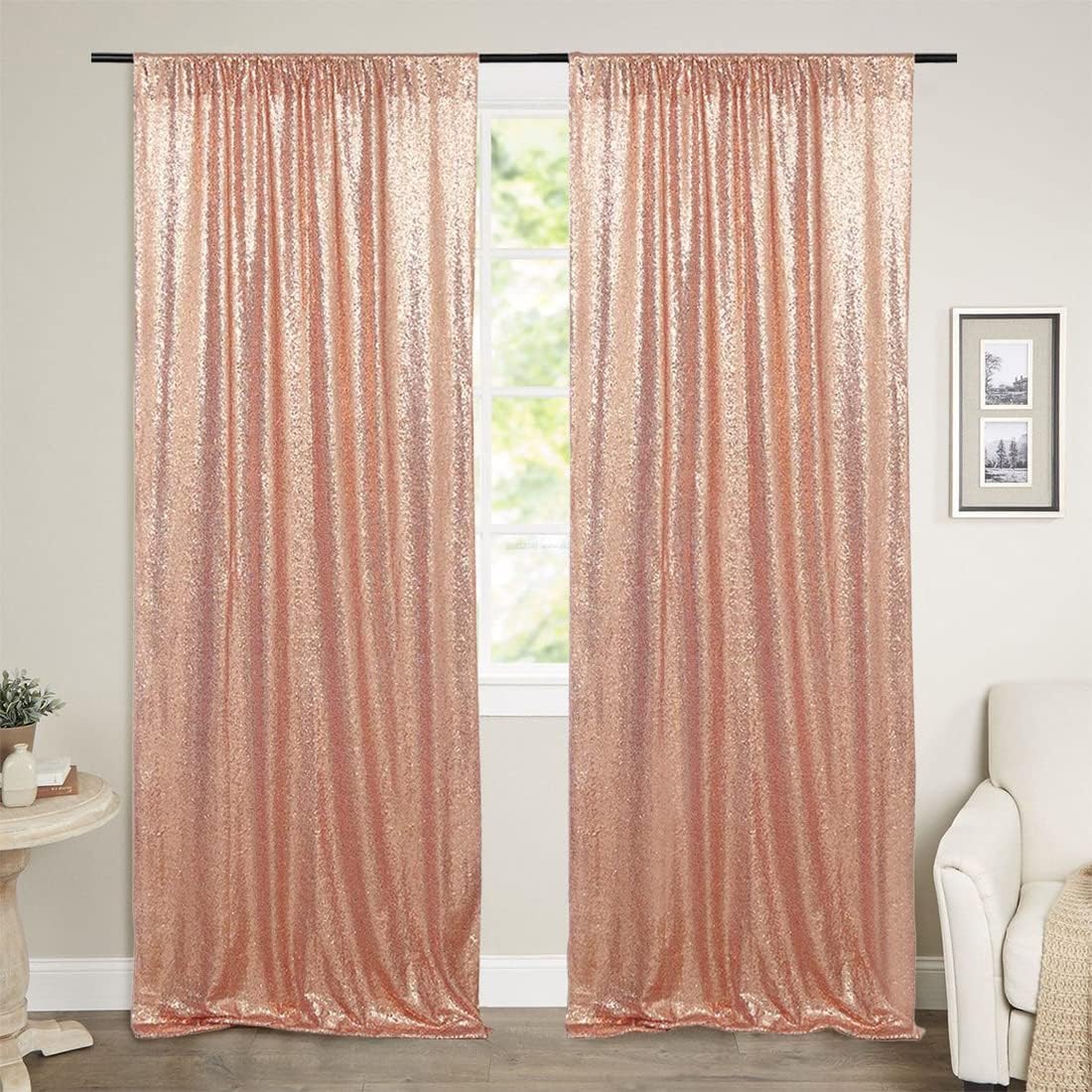 Poise3EHome Black Sequin Backdrop Curtains, 2 Panels 2FTx8FT Glitter Photo Booth Backdrop for Halloween Birthday Bachelorette Wednesday Twilight Party Decorations
