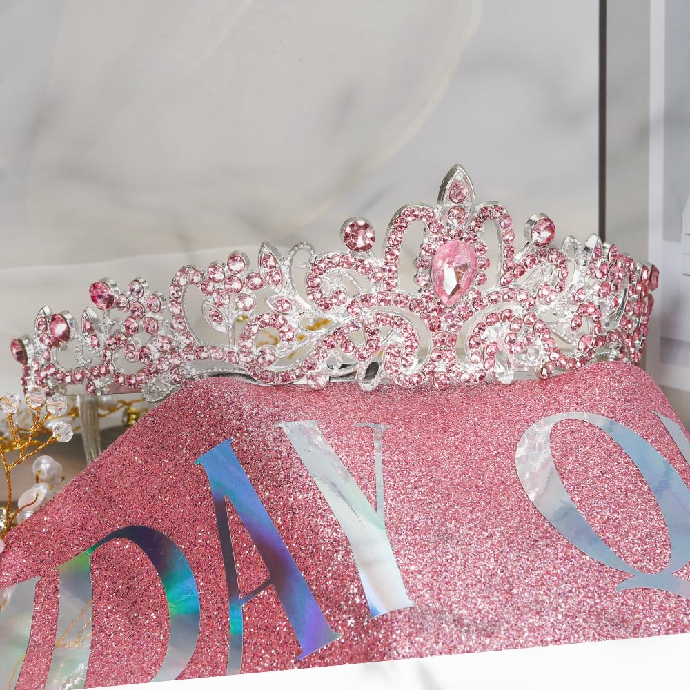 Birthday Sash for Women,Birthday Crown Tiaras for Women,Gold Rhinestone Queen Sash and Crown Tiara Headband for Party Decorations