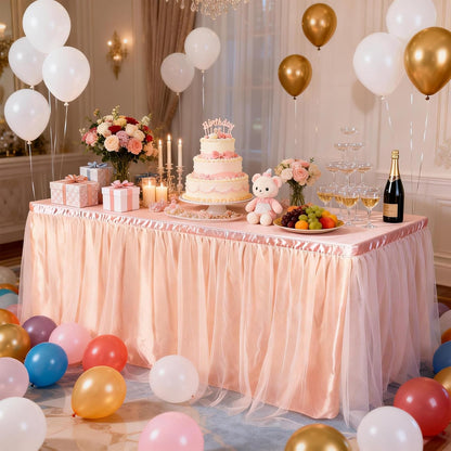 THARAHT Tulle Table Skirt 6FT 180CM Long for Rectangle Tables Round Tables Ruffle Desk Skirt for Princess Girls Birthday Party Cake Dessert Decorations Table Skirt