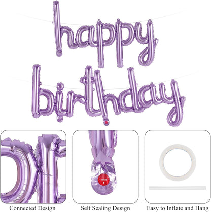 Happy Birthday Balloons Banner Foil Letters Balloons Connected, Personalized Birthday Signs for Women Men Boys Girls Birthday Party Decorations, Small Gold