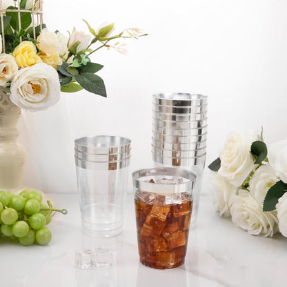 I00000 100 Pack 12 oz Gold Plastic Cups, Gold Rimmed Disposable Cups, Disposable Wine Glasses Cocktail Glasses Premium Cup with Golden Rim, 12 Ounce Plastic Tumblers for Party & Wedding