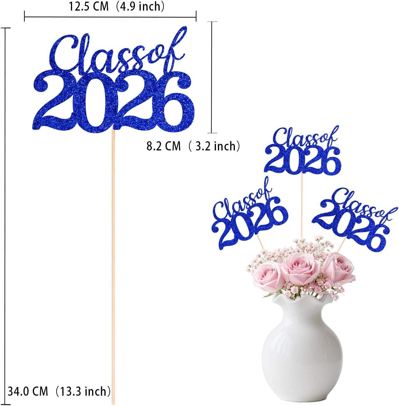 Gold Class of 2026 Double-sided Graduation Table Centerpieces, 12 Pcs Grad Party Decorations with Sticks, Graduation 2026 Party Supplies for Table Decor