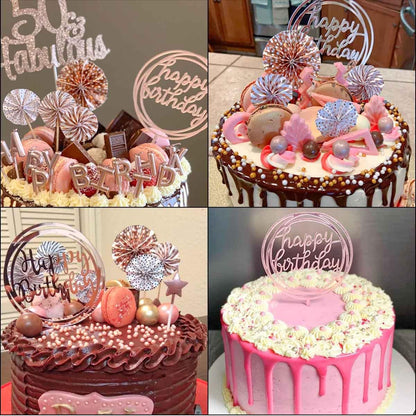 Cake Topper Decoration Set Acrylic Glitter Happy Birthday Cake Topper with Confetti Balloon Paper Fans Stars Firework Cupcake Toppers for Gold Theme Decor Girl Women Birthday Party Supplies (Gold)