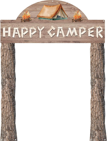 Peryiter 3 Pcs Camping Themed Party Decorations Banner Welcome Porch Sign with 1 Double Sided Tape for Summer Camp Birthday Hawaii Baby Shower Themed Party Activity Decor door (Forest Style)