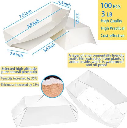 100 Pack 3lb Paper Food Trays,Disposable Greaseproof Kraft Checkered Carnival Food Serving Take Out Basket Tray Boat for Snacks Fries Nachos Popcorn Hot Dogs Carnival Wedding Party Picnic