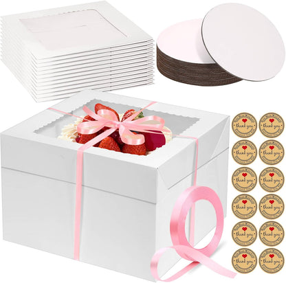 12 Pcs Cake Boxes 12 inch,12x12x8 Inches Cake Box with Window, 5 Pcs Tall 12x12 Cakes Boxes with 5 Pcs Cake Boards, Large Baking Boxes, White Square Cakes Containers for Multi-Layer Cakes