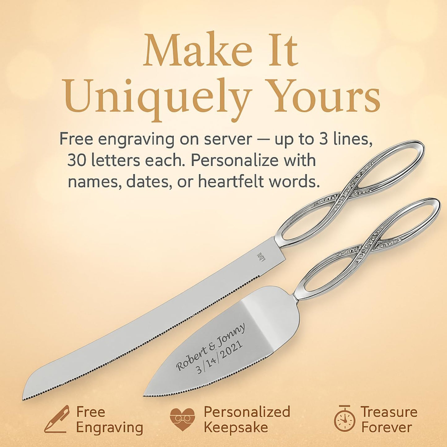 GIFTS INFINITY Personalized Wedding Cake Knife and Server Set with Engraving – Cake Cutting Utensil Set, Keepsake Gift for Wedding, Anniversary, Reception, Birthday & Other Occasions (CH-101WB)