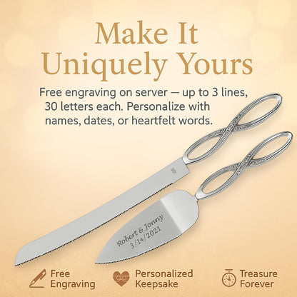 GIFTS INFINITY Personalized Wedding Cake Knife and Server Set with Engraving – Cake Cutting Utensil Set, Keepsake Gift for Wedding, Anniversary, Reception, Birthday & Other Occasions (CH-101WB)