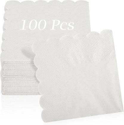 100 Pcs Cocktail Napkins, 2-Ply 5 x 5 Inches Disposable Scalloped Napkins, Thick Premium Dessert Napkins for Party, Wedding, Dinner, Birthday, Anniversary, Festival (Sage Green)