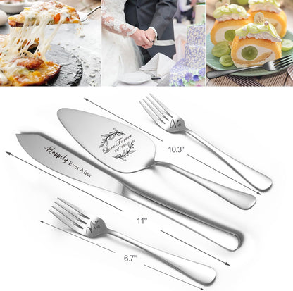 Wedding Cake Knife and Server Set of 4, Silver Cake Cutting Set for Wedding, Bridal Shower Engagement Anniversary Christmas Gifts (Silver)