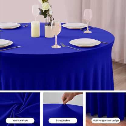 HolidayIdeas 2 Pack Spandex Table Skirt for 6 Ft Rectangle Tables, Black Fitted Stretch Tablecloth 30 x 72 Inch, Wrinkle Resistant Ruffle Design for Wedding Banquets, Trade Shows, Parties