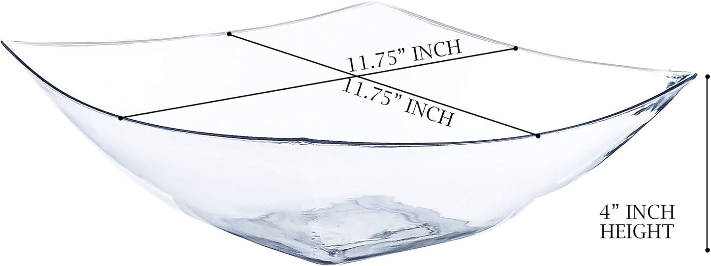 PLASTICPRO Disposable 64 ounce Square Serving Bowls, Party Snack or Salad Bowl, Large Plastic Elegant White Pack of 4