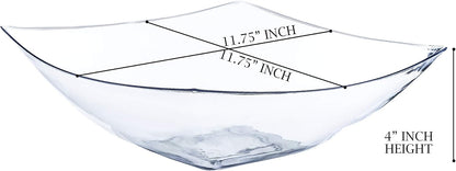 PLASTICPRO Disposable 64 ounce Square Serving Bowls, Party Snack or Salad Bowl, Large Plastic Elegant White Pack of 4