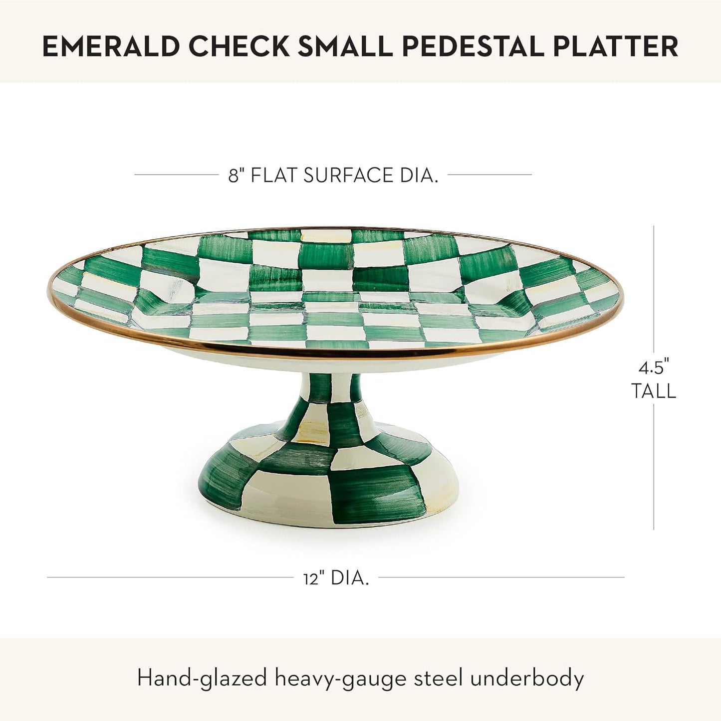 MACKENZIE-CHILDS Enamel Pedestal Platter, Round Cake Stand, Large, Black-and-White Courtly Check
