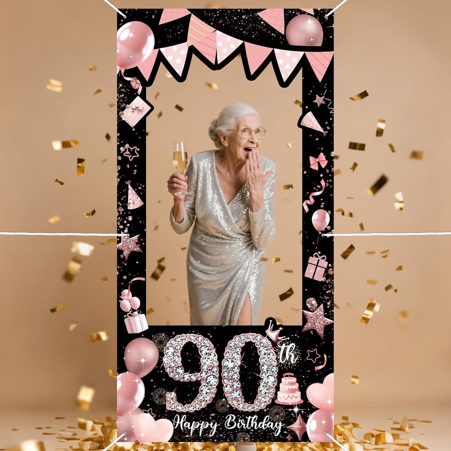Pink 80th Birthday Neon Photography Banner Backdrop Glow Party Disco Dance Neon Theme Birthday Banner Photo Frame Props Props Selfie Background Face Cutout Photo Props Decoration