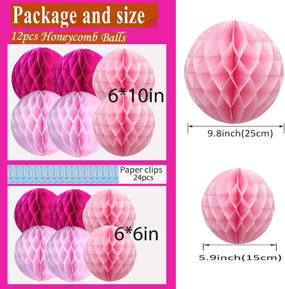 Rainbow Paper Honeycomb Balls,6 and 10 inch Hanging Tissue Pompoms,12 Pack Party Decorations