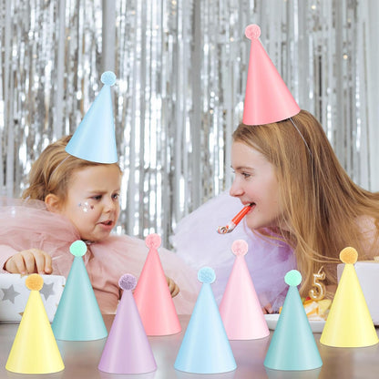 24 PCS Rainbow Party Hats - DIY Assemble Pastel Rainbow Themed Paper Hats Pastel Party Birthday Party Cone Hats Macaron Themed Party Hats for Kids and Adults Birthday, Baby Shower Party Decorations