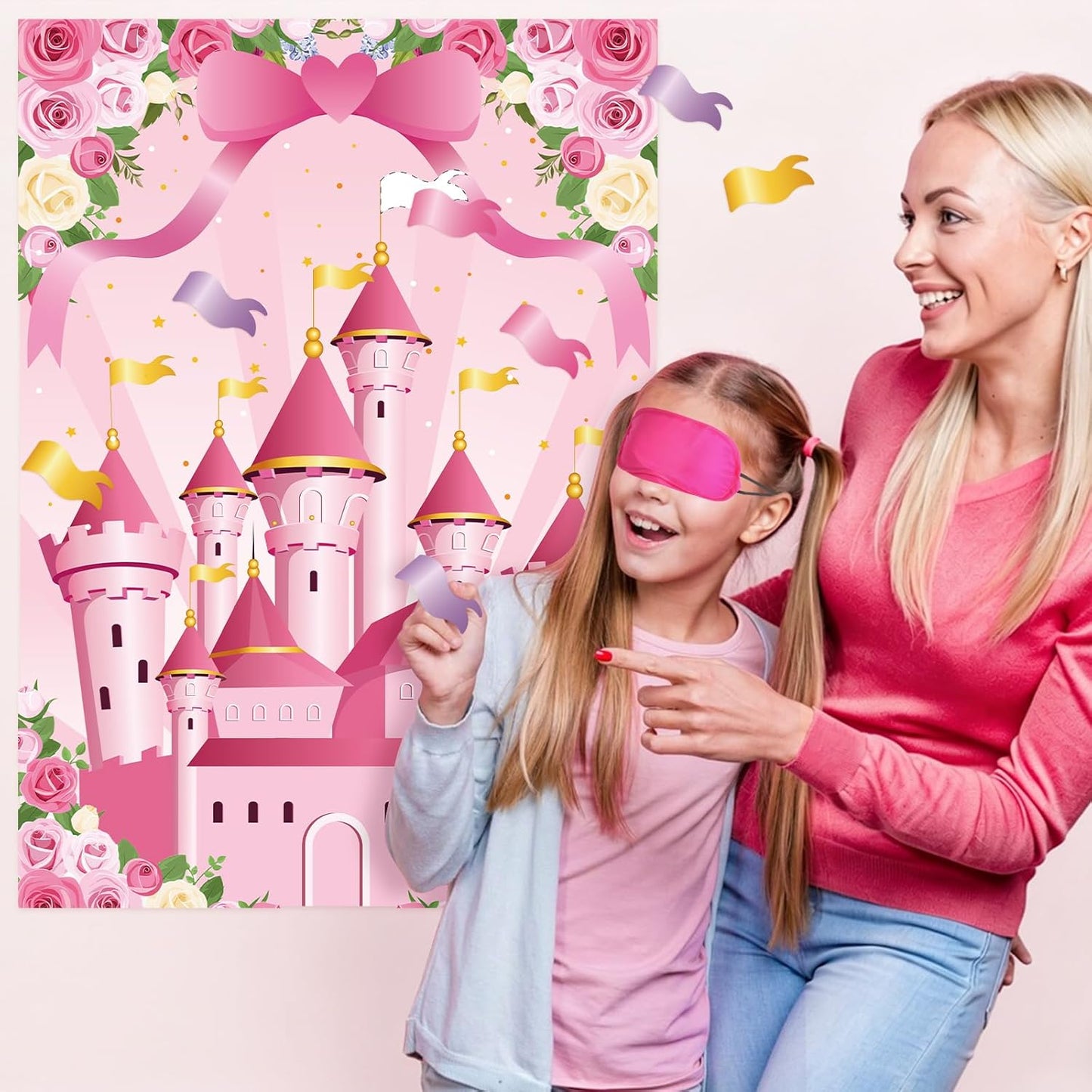 Pin The Crown on The Princess Party Games for Girls Princess Birthday Party with 24 Pcs Crowns, Large Princess Poster for Kids Girls Princess Birthday Party Princess Tea Party Decorations